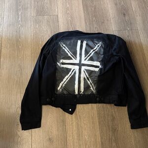 Nine West Black denim jacket hand painted Union Jack medium women’s